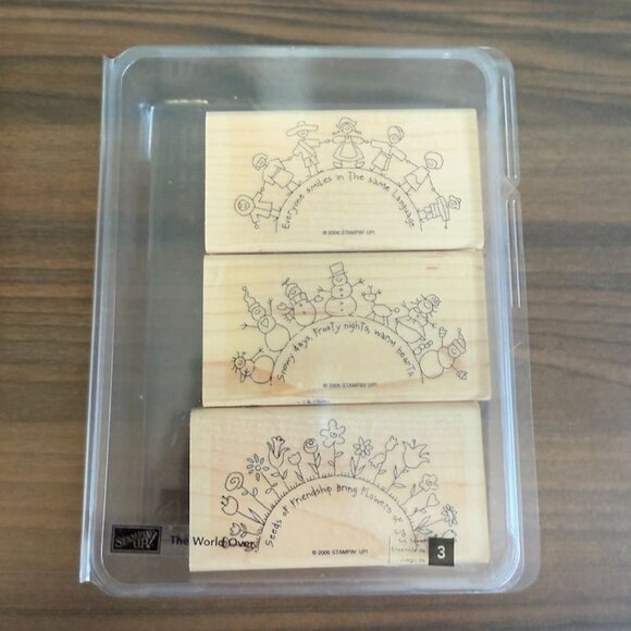 Stampin Up! The World Over Wood Rubber Stamp Set Of 3 Craft Supplies Arts & Craf - Picture 1 of 11